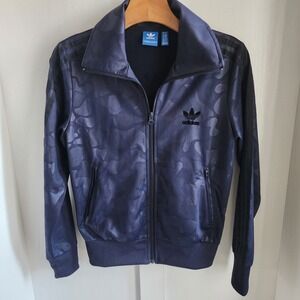 Adidas Firebird Navy Camouflage Track Jacket Full Zip Black Logo Women's Size S